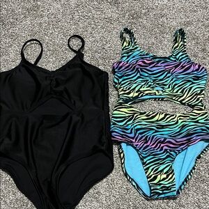art class Kids Swim One Piece Set - Black and Multicolor Zebra